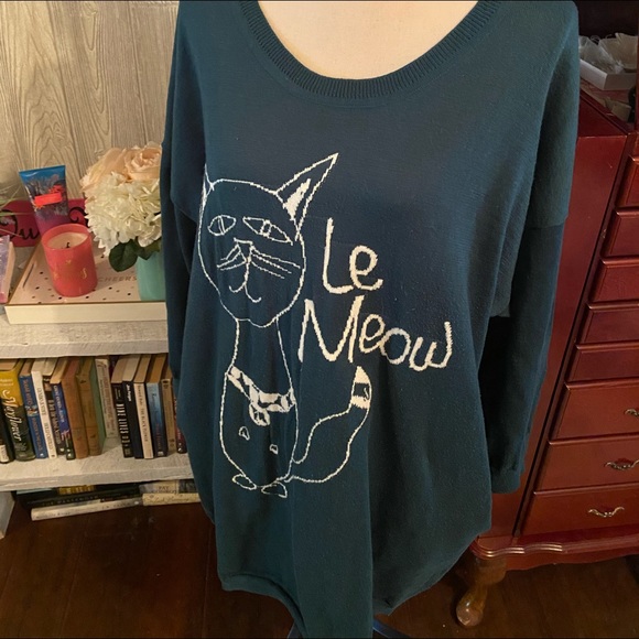 Melissa McCarthy Seven7 Sweaters - Melissa McCarthy *Le Meow* Cat Sweater 1x POCKETS!